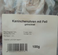 Kaninchenohren mit Fell getrocknet 100g